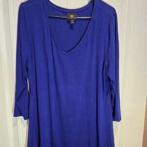 JM Collection V Neck Sharkbite Tunic XL Blue